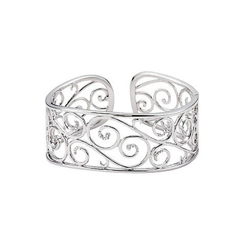 Sterling Silver 28mm Diamond Open Scroll Cuff Bracelet